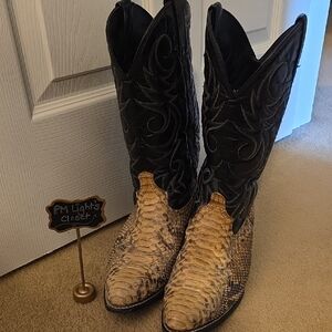 Acme Vintage Python Snack Skin Cowboy Boots 9EW Black Brown